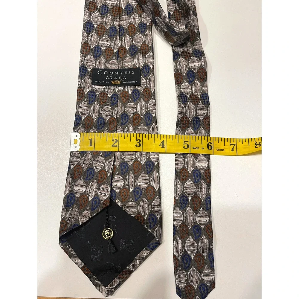 Countess Mara Red‎ Blue Patterned Silk Mens Tie